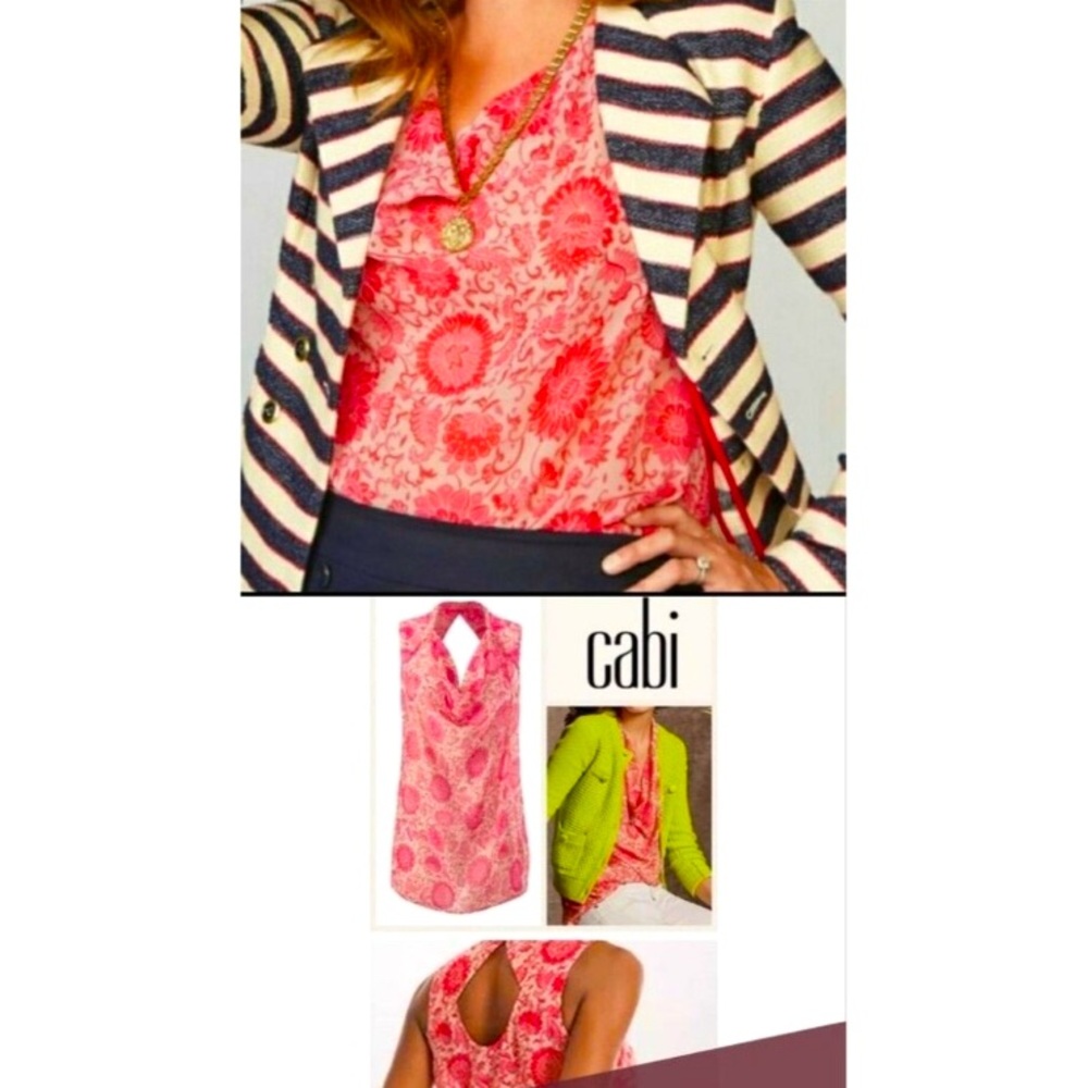 *5 for $25!* Cabi Vita Floral Red Pink Drape Sleeveless Blouse Feminine Boho L - Picture 4 of 9